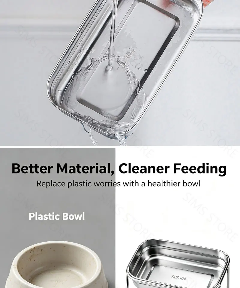 15 ° Erhöhter Katzenspeisewannen-Set aus 304 Edelstahl, Neigbarer Hals-Schutz, Rutschfester Napf mit Hohem Fuß, Futter- und Wassernapf – Detail 5