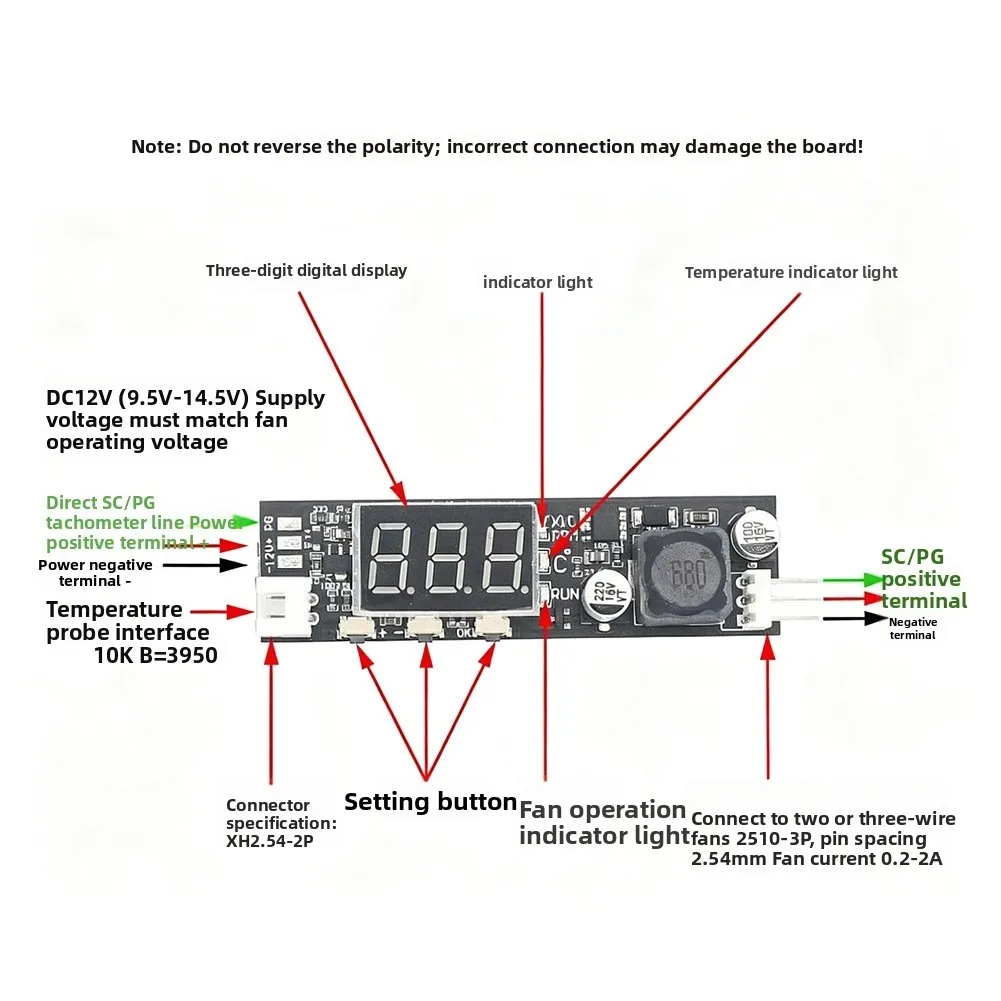 DC12V Digital Display Fan For Temperature Controller 0.2-2A With Probe For Computer Noise Reduction And Cooling System Driver Mo