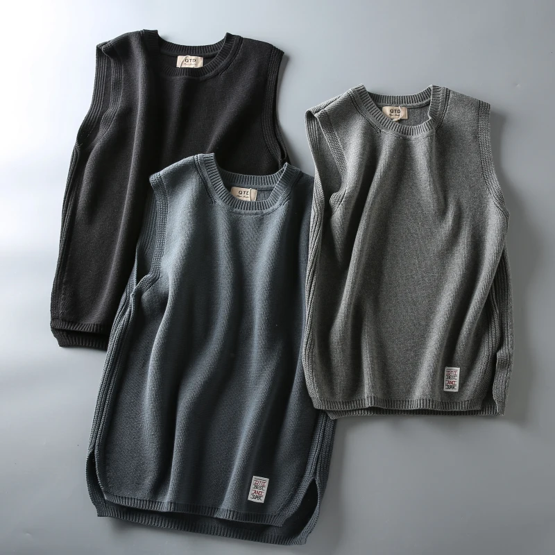 

Autumn Winter New Sle Retro Japanese Casual Men's Color Knitted Vest Svel oulder Pad Sweater Jaet