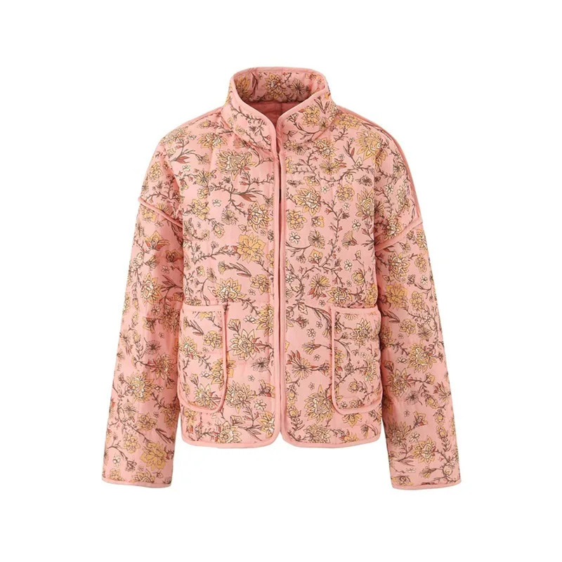 

Женский кардиган с цветочным принтом, повседневная хлопковая верхняя одежда с двойными карманами на клапанах, европейско-американская мода, осенне-зимняя легкая одежда