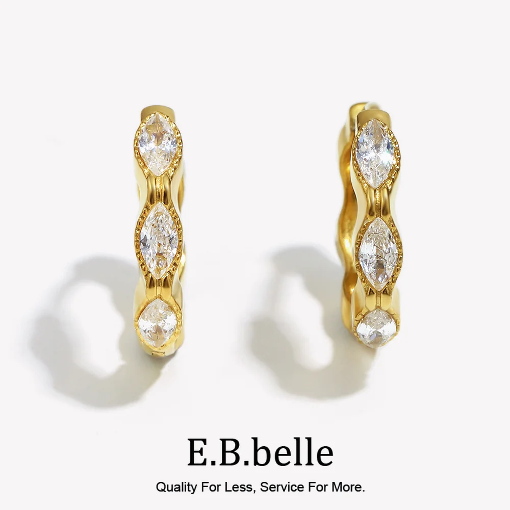 E.B.belle Stainless Steel Mini Horse Eyes Zircon Stones Ear Buckles Charm 18K Gold Plated Tarnish Free Jewelry For Women's Gift