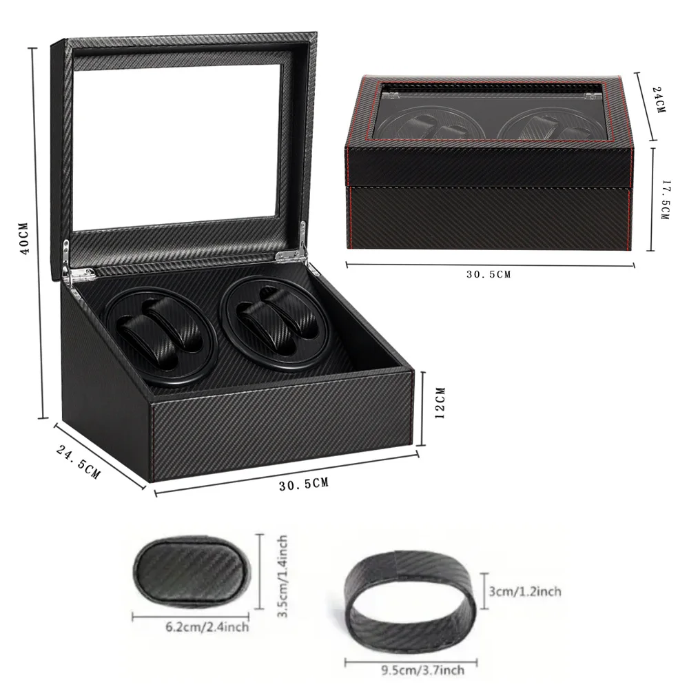 Mechanical Watch Automatic Rotator Watch Winder, PU Leather Crocodile Grain Carbon Surface with 4+6 Adjustable Modes