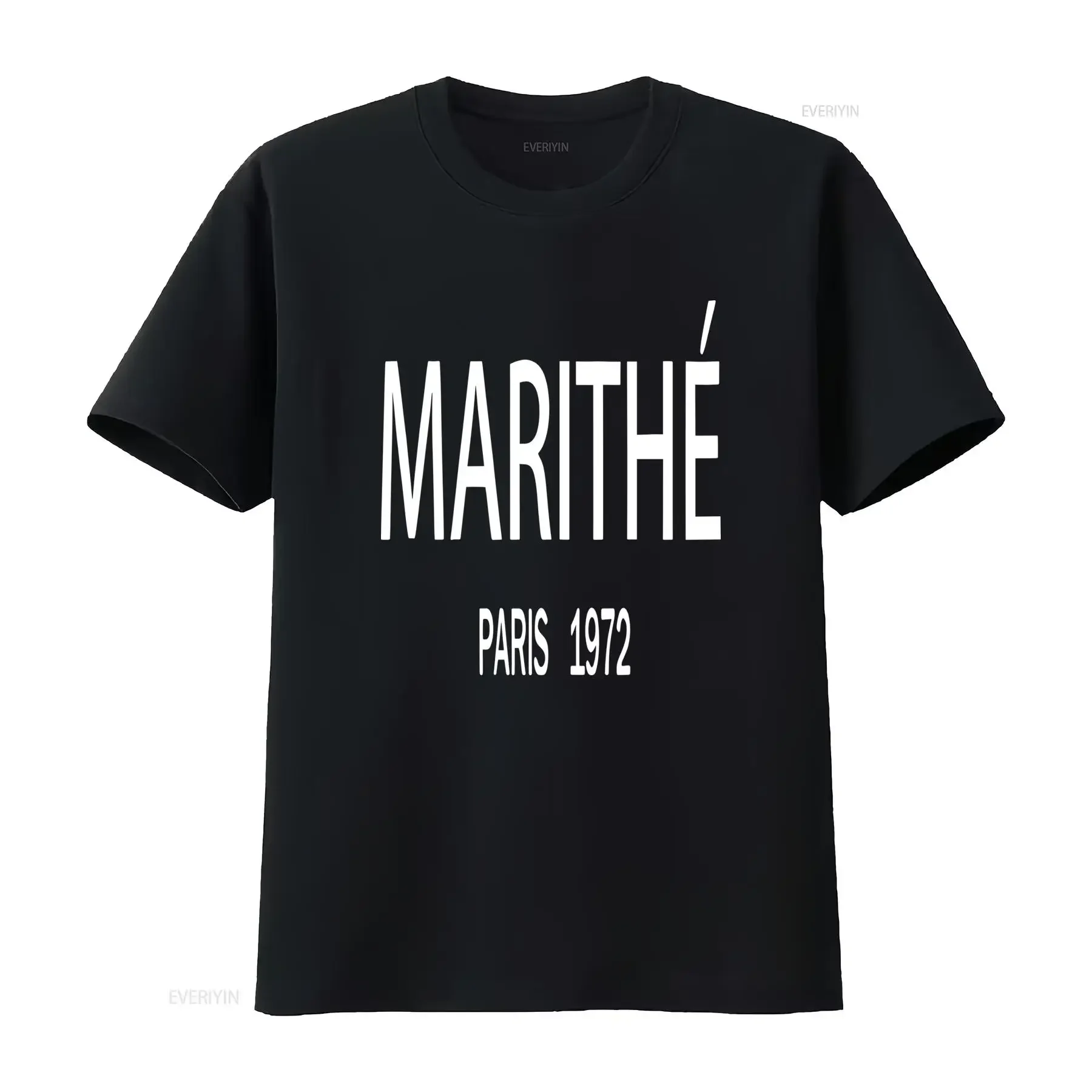 Marithe Vintage 1972 Paris T Shirt Lourd 100 Col Rond Coupe Classique pour Tenue Formelle Quotidienne Lavable en vintage