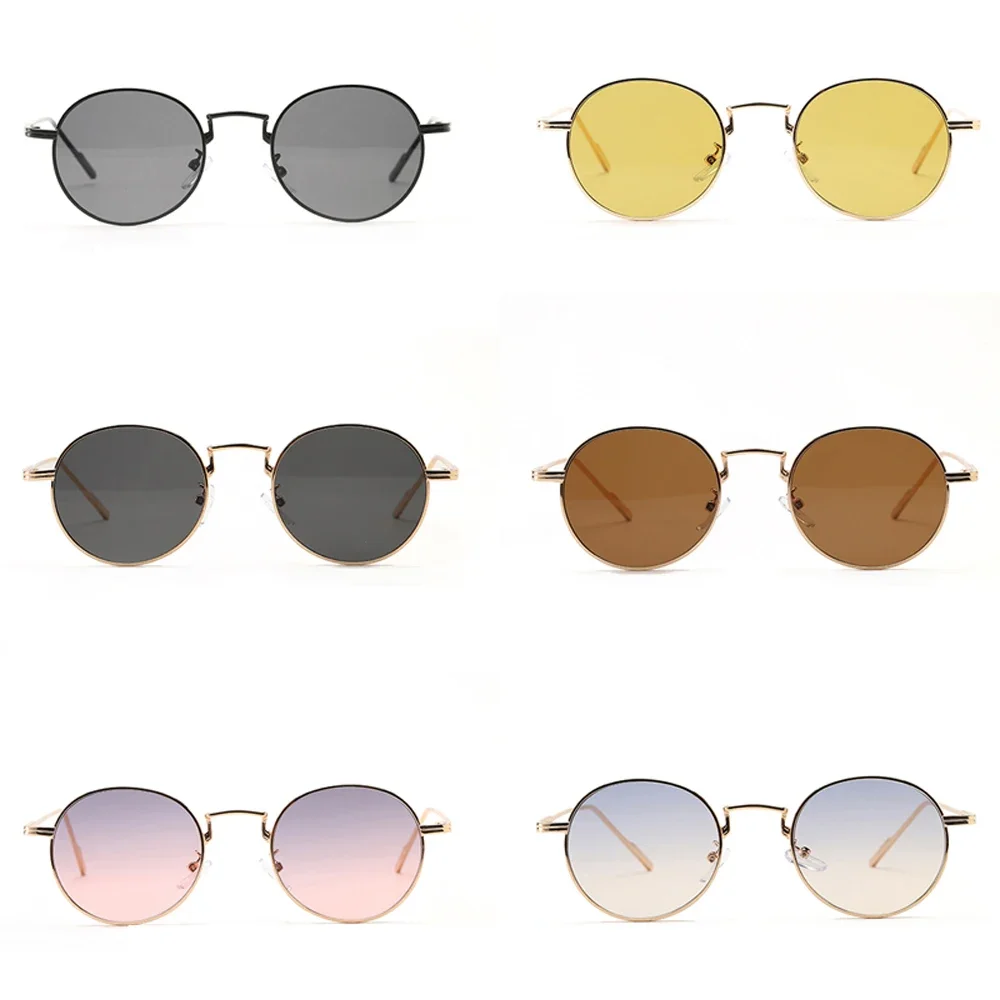 2022 New Metal Frame Round Sun Glasses for Men Retro Style Male Small Sunglasses for Women Uv400 Brown Yellow Gradient