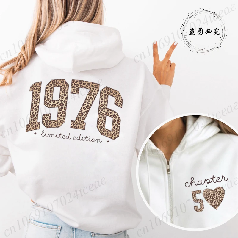 

Толстовка с капюшоном на молнии с леопардовым принтом в честь 50-летия (1976), ретро-толстовка на день рождения, модная толстовка для мамы на 50-летие, женские эстетичные свитшоты