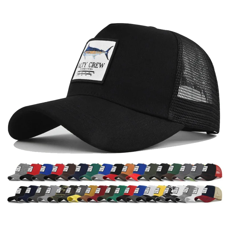 Gorras de béisbol unisex con logo de pez marlín azul bordado, gorras de camionero ajustables para exteriores, protección solar para las cuatro estaciones