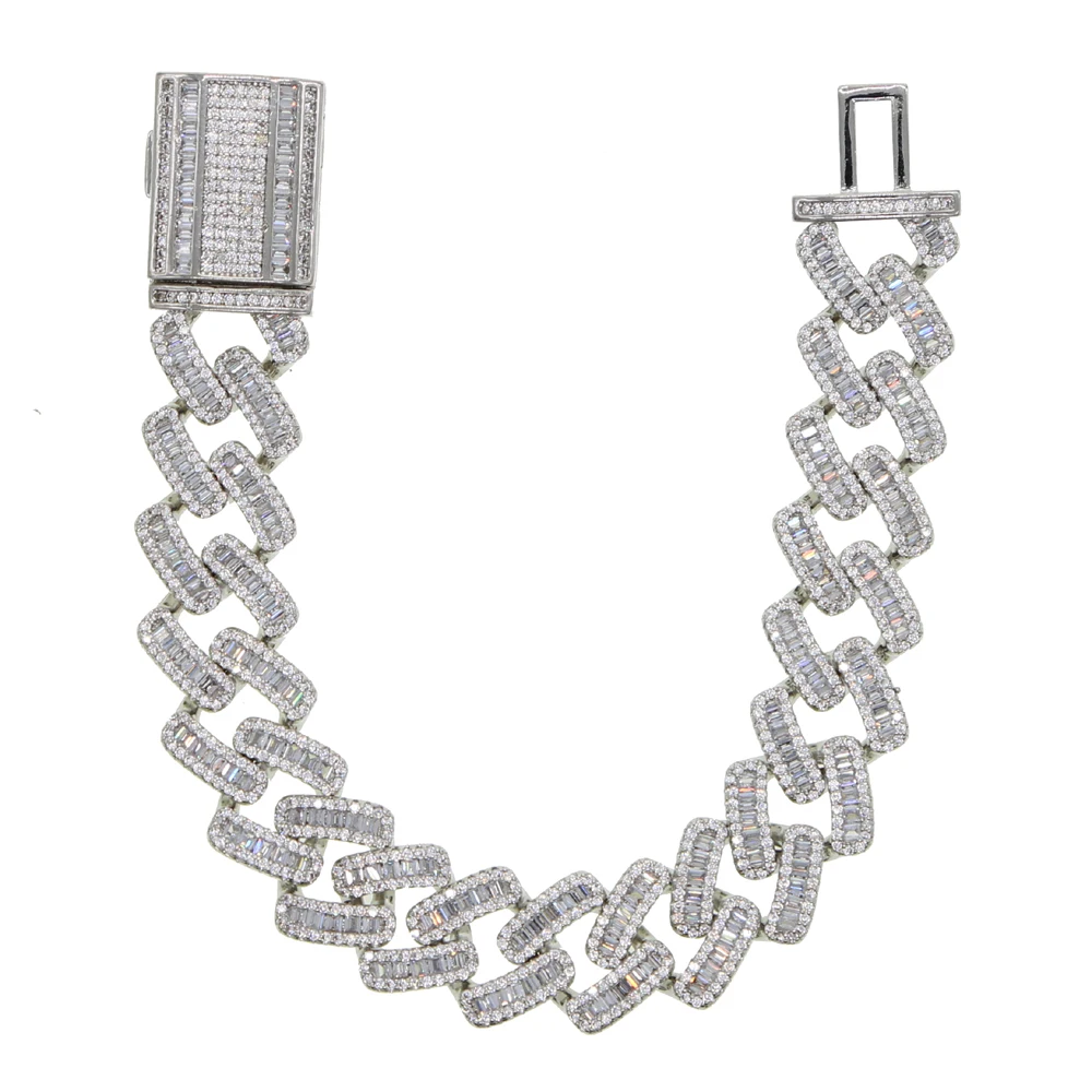 15mm width 5A iced out bling square cz cuban link chain bracelet for men Gold color hiphop jewelry