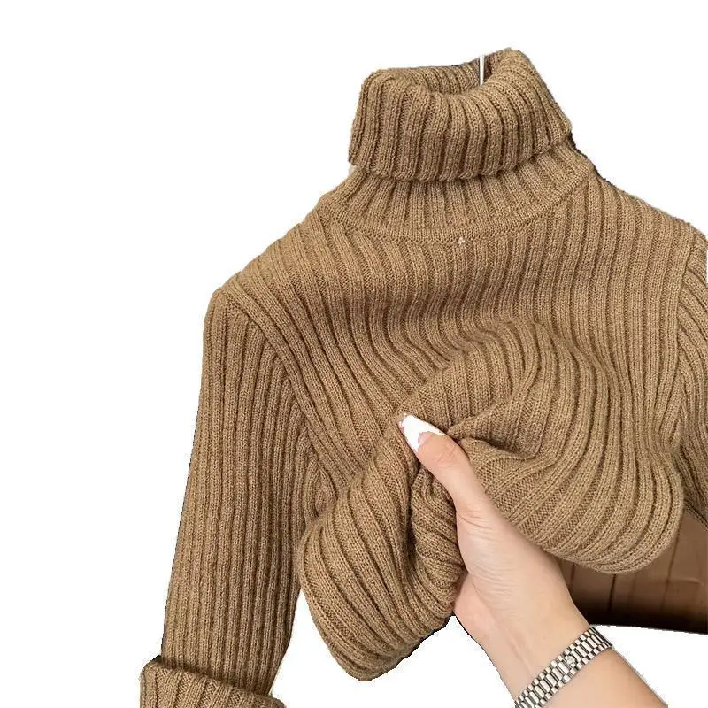 Children\'s Solid Color Bottoming Sweater 2023 Autumn and Winter New Girls Thickened Turtleneck Knit Sweater Baby Warm Inside