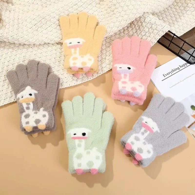 Guantes infantiles lindos y cálidos: guantes gruesos de dibujos animados con separación de dedos para protección resistente al viento y al frío
