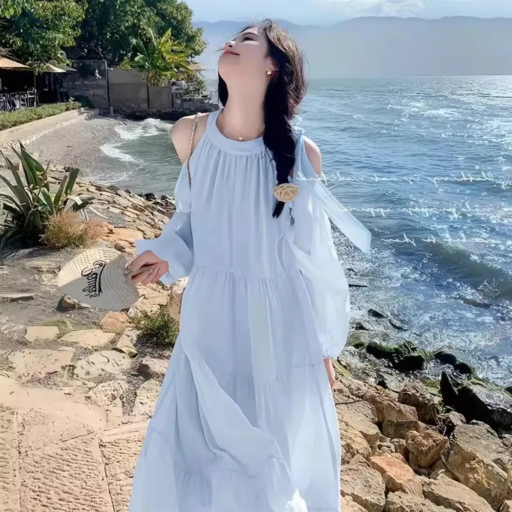 Abiti Abito da donna a maniche lunghe Ragazza giovane Primavera Raso intrecciato All-Match svasato senza vita oversize minimalista chic stile Y2K