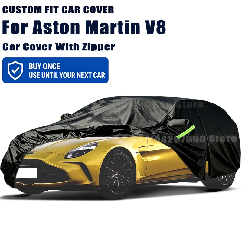 For Aston Martin V8 Outdoor Full Car Cover With Zipper Snow Cover Sunshade Waterproof Dustproof Exterior Protection