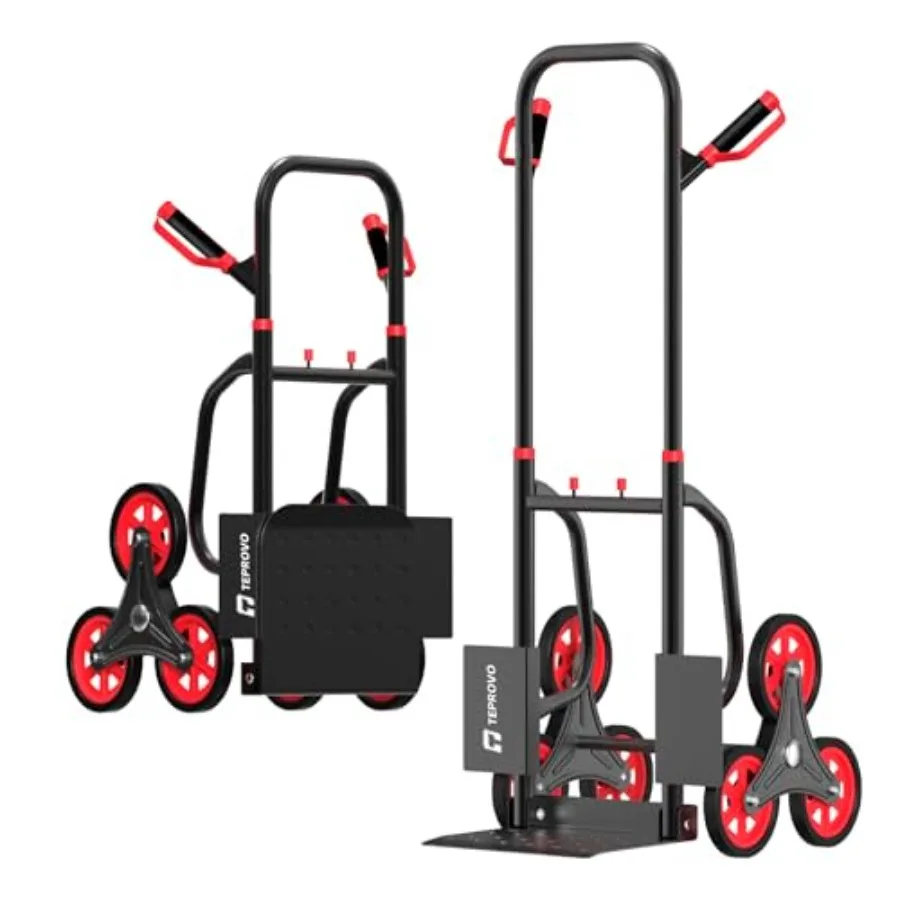 

Stair Climbing Hand Truck for indoor/outdoor use, heavy-duty steel tube, black, six-wheel stair-climbing capability with telesc