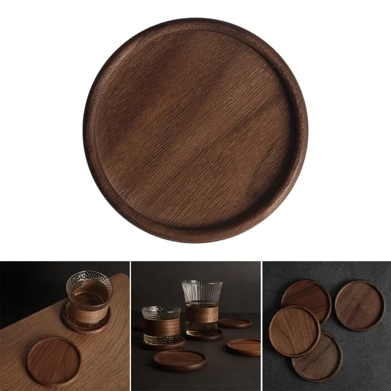 1PCS Wooden Coaster Tea Coffee Cup Pad Walnut Wood Coasters Durable Heat Resistant Round Bowl Home Placemats Decor Coasters