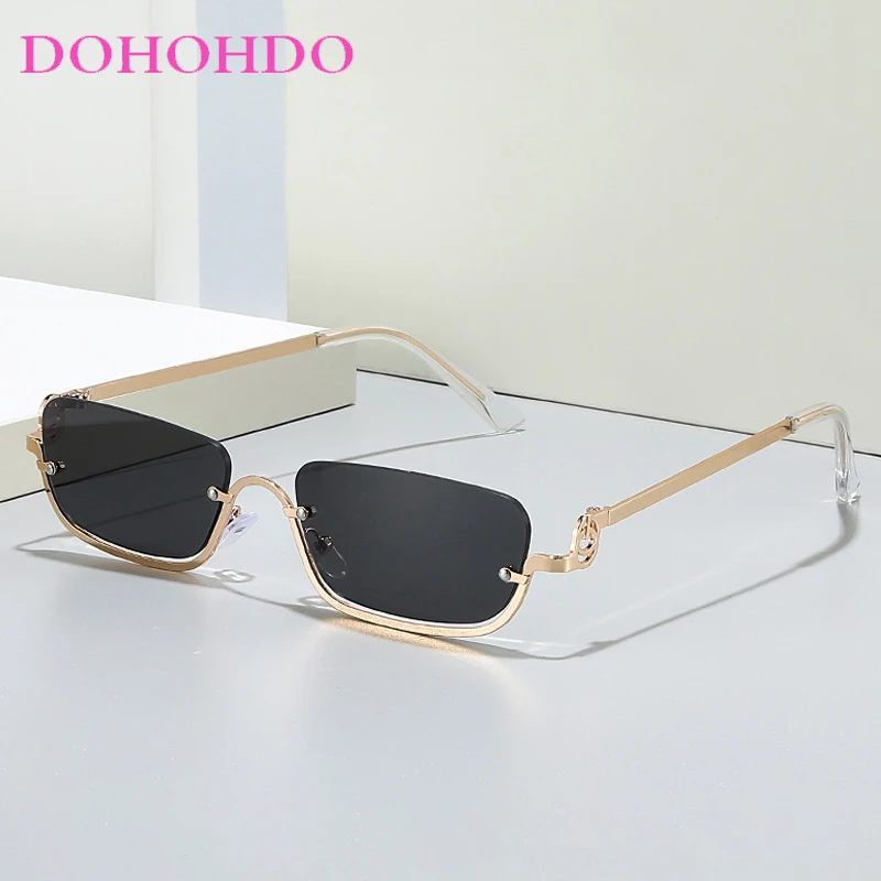 

New Fashion Small Square Women's Sunglasses Luxury Brand Metal Half Frame Sunglasses Woman Trend 2024 Vintage Black Pink Shades