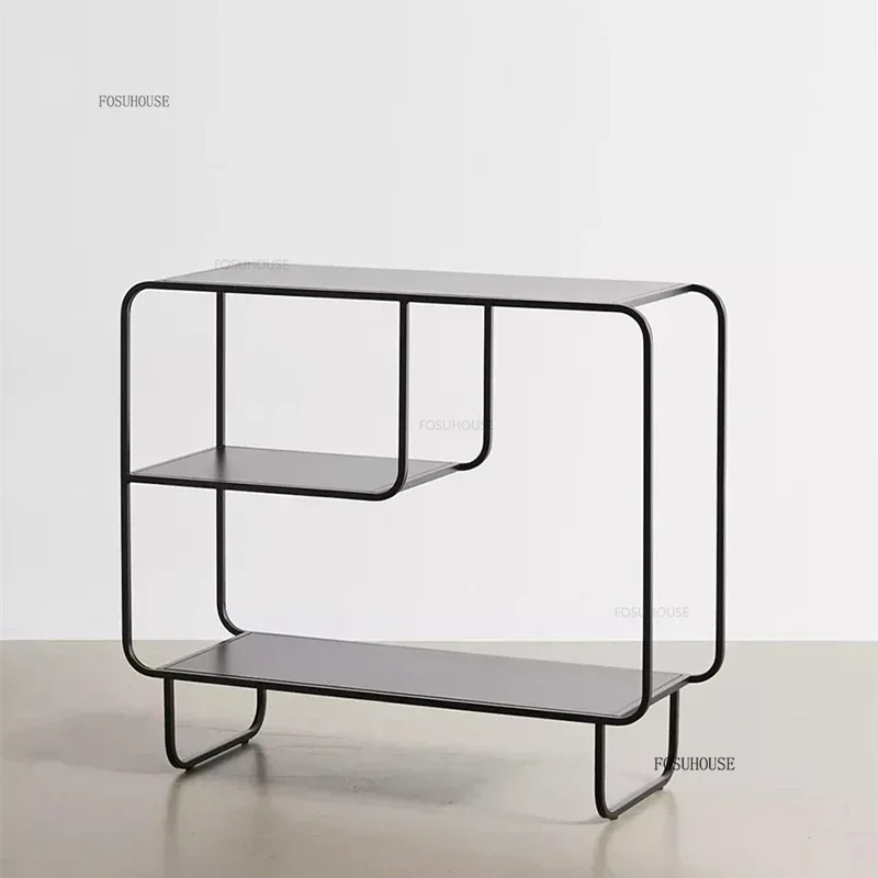 Creative Floor Bookcases Simple Iron Art Bookshelf Storage Organizer Nordic Living Room Furniture Home Sofa Display Side Cabinet