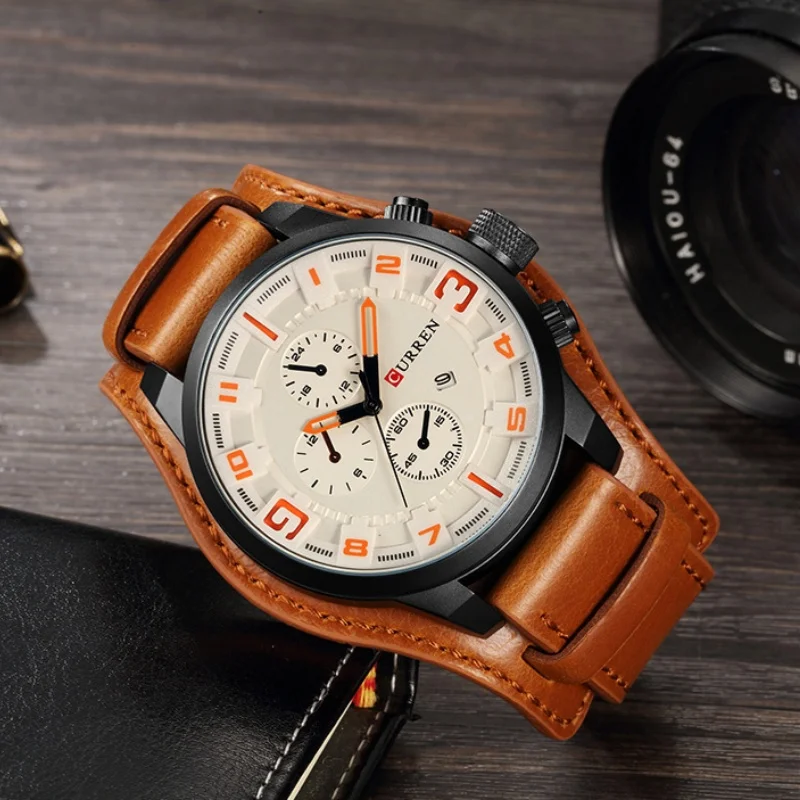 CURREN 8225 Fashion Men\'s Quartz Watch Classic Business Calendar Leather Strap Waterproof Casual Watches reloj hombre