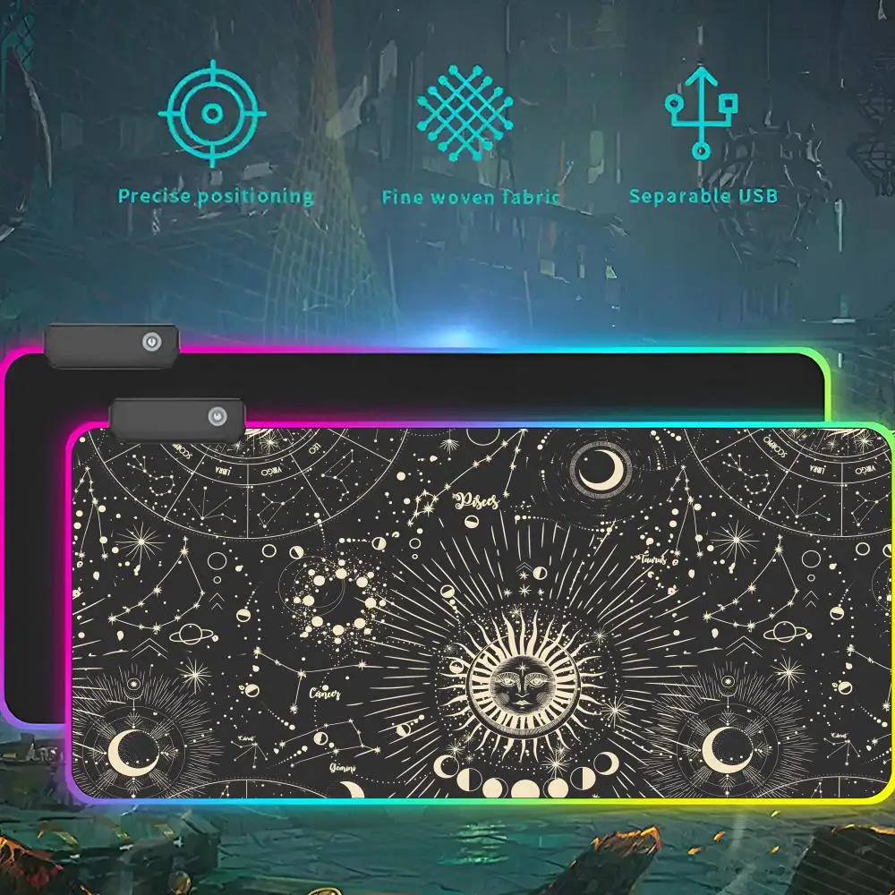 

Witches Moon Tarot Mouse Pad RGB LED Light Gaming Mousepad Waterproof Large Gamer Mouse Carpet Big Mause Keyboard Pad PC Desk Pl