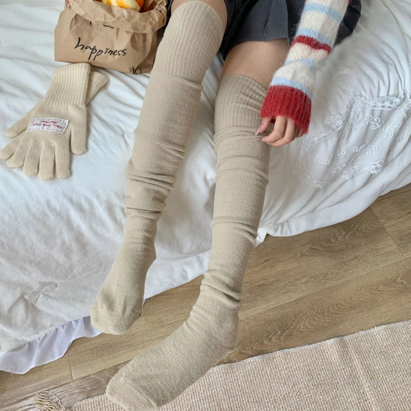 

Осень-зима, утепленные плюшевые носки до середины икры на флисовой подкладке, однотонные теплые носки до колена, высокие носки выше колена