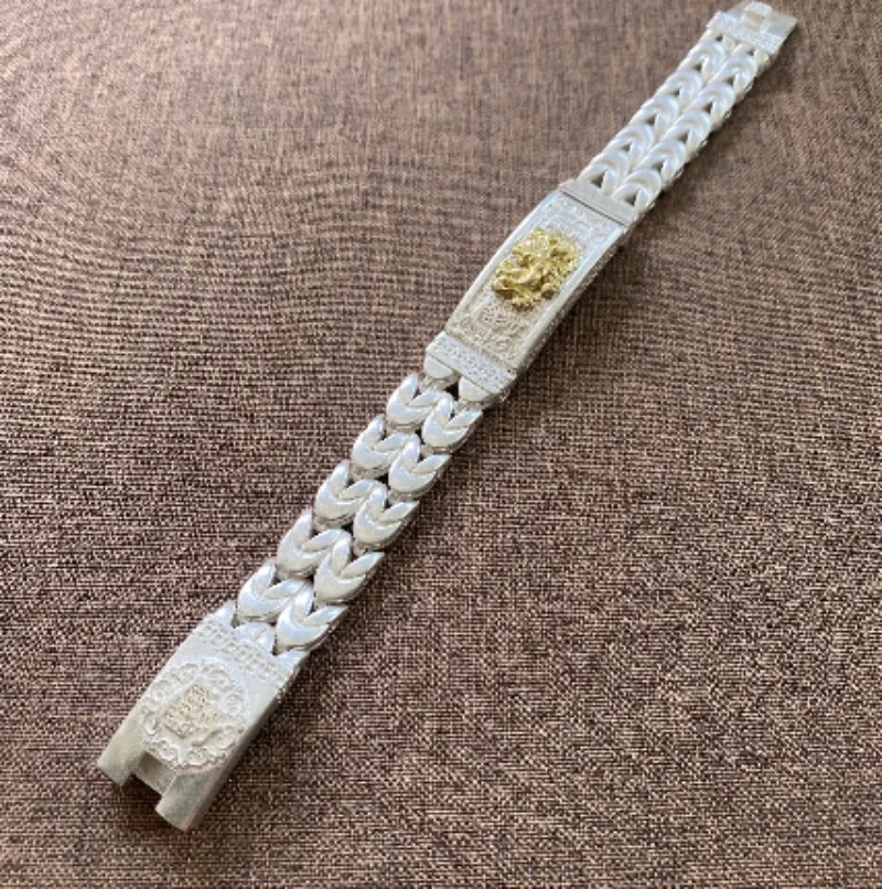 Retro Breites Weizenkettenglieder-Armband Weißkupfer Zweifarbiges Drachen-Unisex-Ethno-Streetwear-Armreif-Schmuckstück