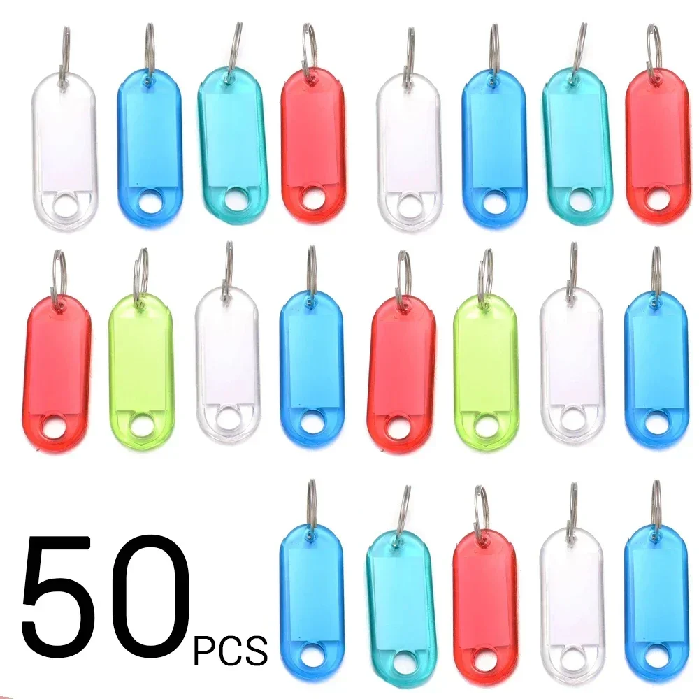 10/30/50Pcs Multicolor Keychain Key ID Label Tags Luggage ID Tags Hotel Number Classification Card Key Rings Keychain 5 Colors