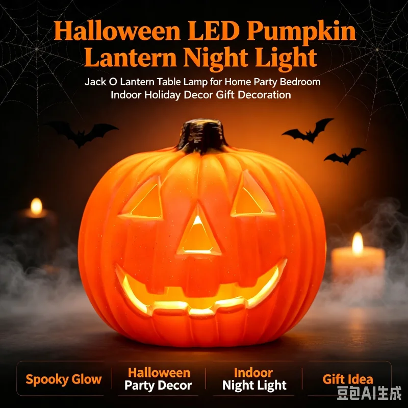 Halloween Pumpkin Lantern LED Night Lamp Creative Jack O Lantern Table Light for Bedroom Home Party Decoration Festival