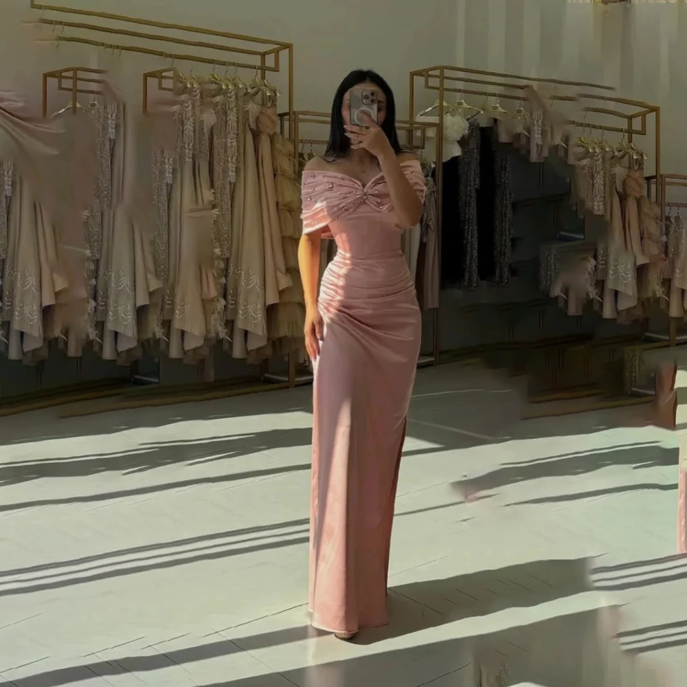 فساتين سهرة أنيقة قبالة الكتف بلا أكمام فستان حفلة موسيقية حورية البحر مع الديكور الطية القوس مخصص فساتين السهرة