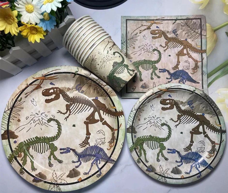 Dinosaur Fossil Archeology Theme Tableware Dino Birthday Party Decor for Boys Kids Paper Plates Cup Napkin Jungle Party Supplies