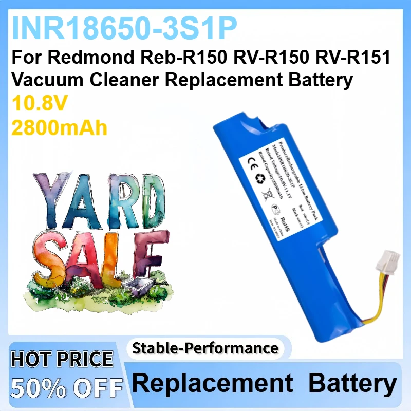 

Аккумулятор литиевый перезаряжаемый 10.8В 2800мАч INR18650-3S1P для пылесосов Redmond Reb-R150, RV-R150, RV-R151 (сменный)