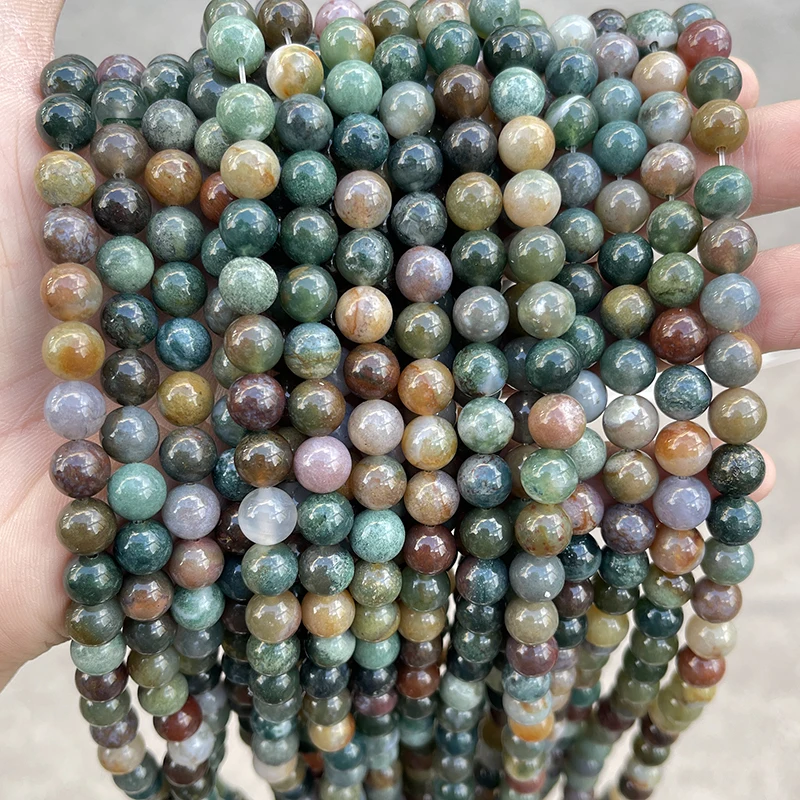 حبة مستديرة عقيق هندية طبيعية لصنع الحلي ، فاصل ، إكسسوار سهل الاستخدام ، بيع بالجملة ، 4 ، 6 ، 8 ، 10 ، 12: 50