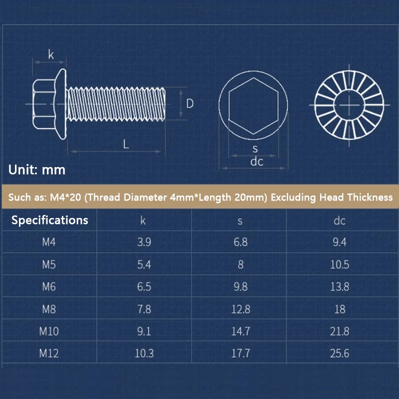 1/2/3/5/10Pcs 316 A4 Stainless Steel GB5789 Serrated Flange Hex Head Bolt M5 M6 M8 M10 Length 8/10/12/16/20/25/30/35/40/45/50mm
