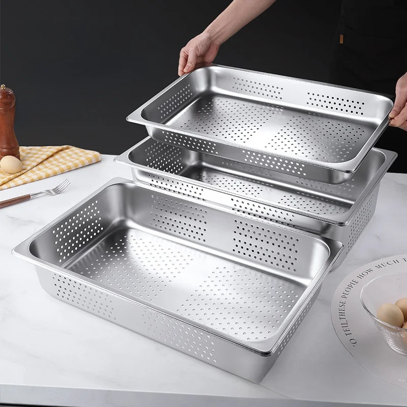 

Stainl Steel Punching Dinner Plate with Hole Rectangular Oil Filtering Basin Chien Fried Restaurant Water Drainage Veget...