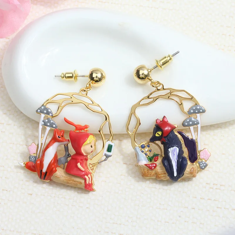 Goth Fairy Cartoon Tale Series Earrings, Red Little Girl Dangle Stud Earrings, Fashion Innovation, Niche Earaccessory for Women