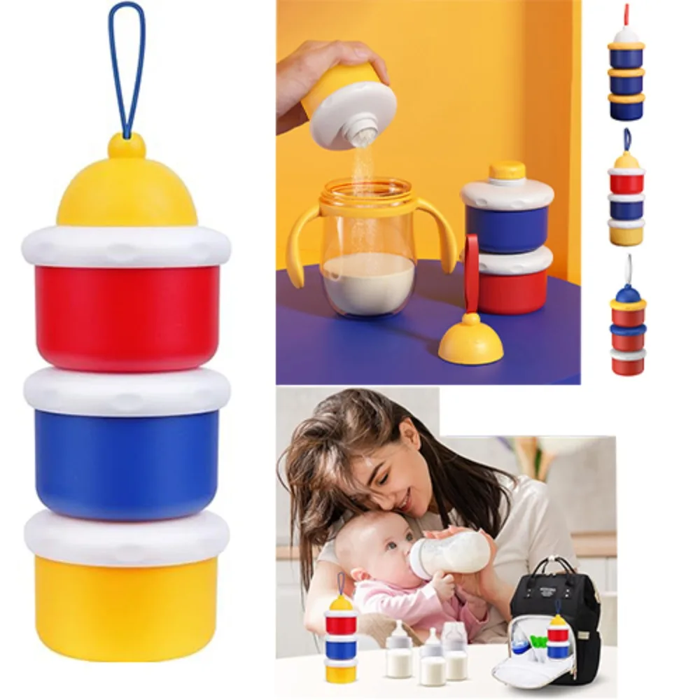 

3 Layers Baby Milk Powder Formula Dispenser On The Go Formula Container for Travel Non-Spill Baby Snack Storage Container Handle