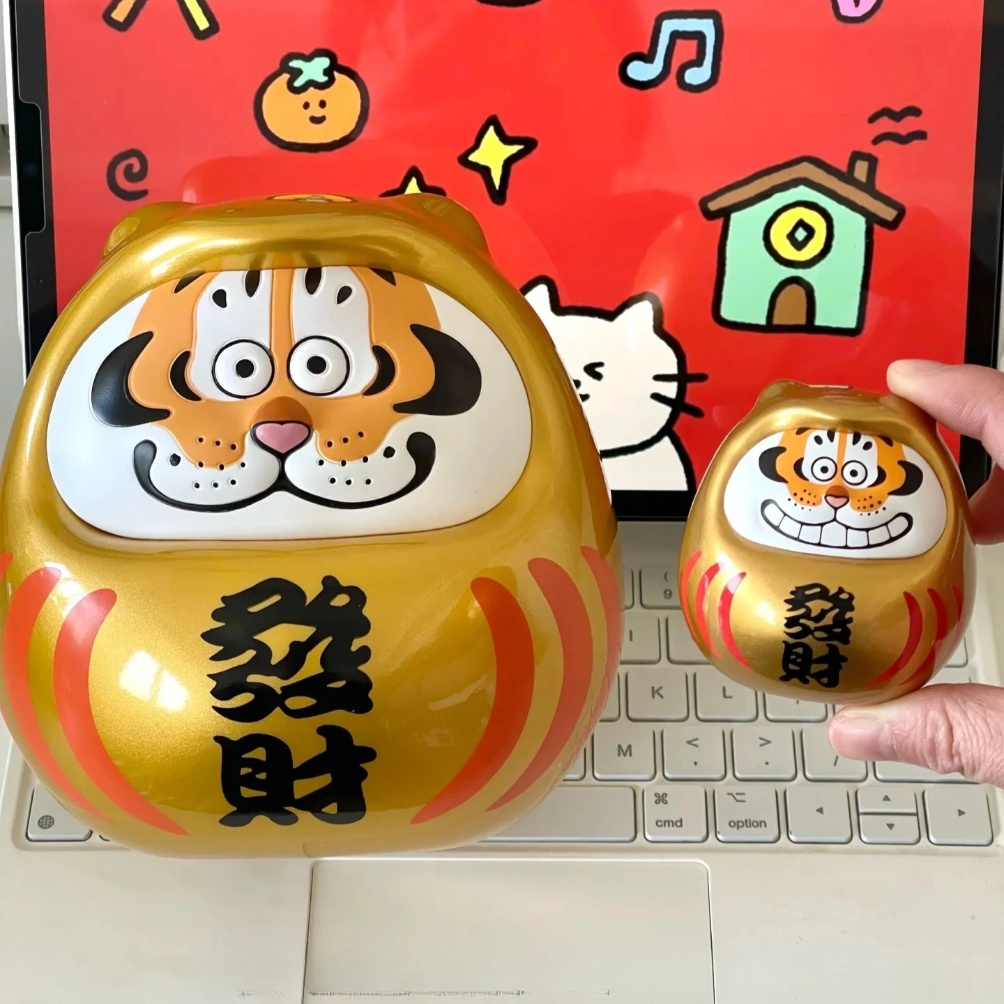 Fat Tiger Billionaire Lucky Cat Action Figure Rich Person Fat Cat Daruma Figurine Animal Ornament Gift Box Mascot Decoration A+