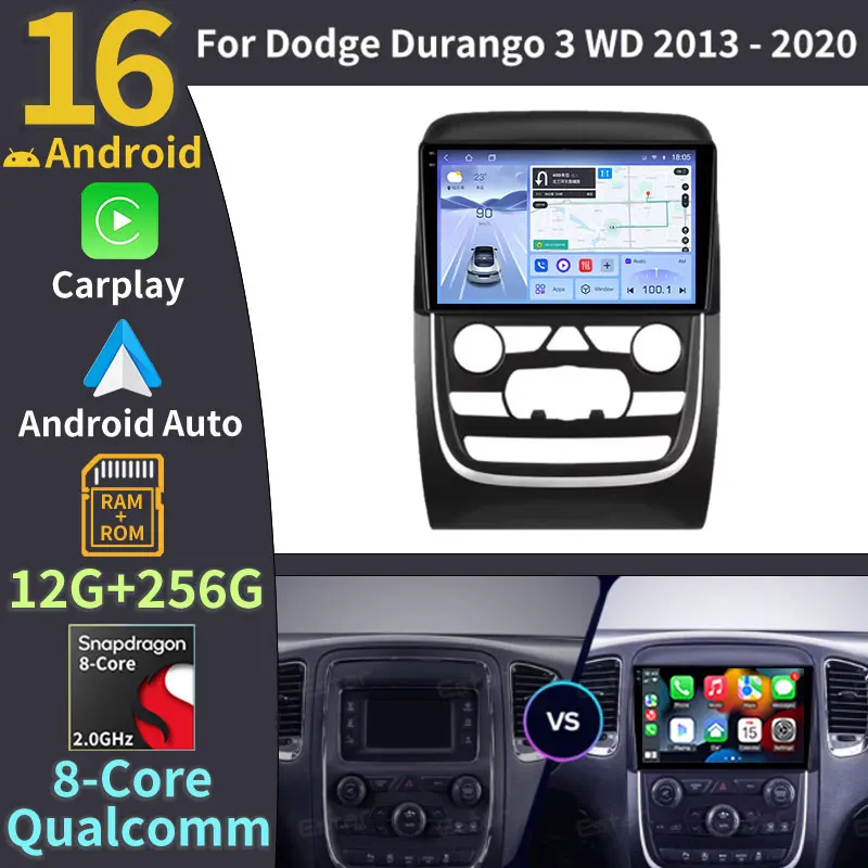 Radio para Auto Android 16 para Dodge Durango 3 WD 2013 2014 2015 - 2020 Reproductor de Video Qualcomm GPS DTS WIFI Plug and Play Estéreo 4G LTE