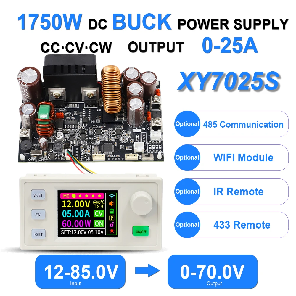 XY7025S 1750W 25A CNC BUCK DC-Netzteil Einstellbarer CV CC CW Step-Down-Wandler MPPT-Ladung 12-85V zu 0-70V WIFI 485 IR