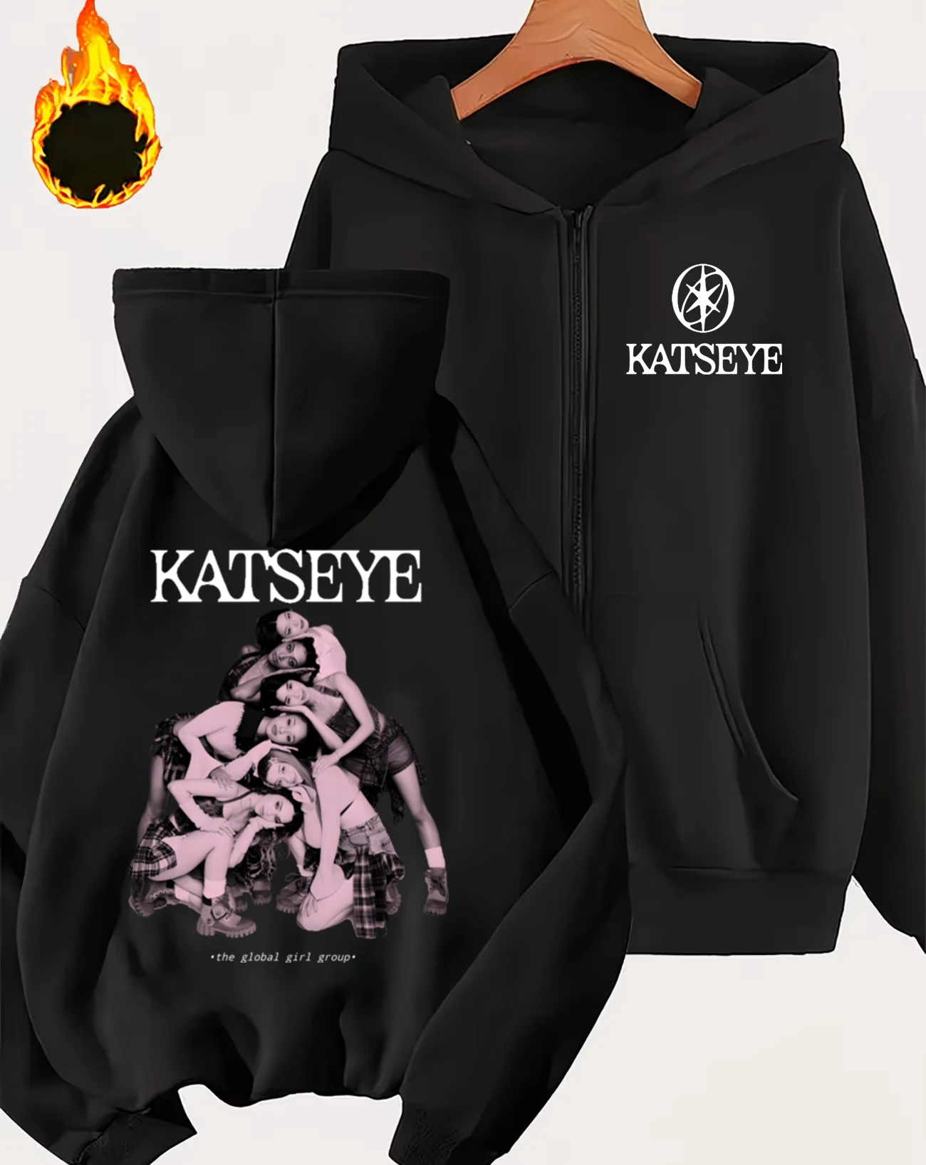 

Kpop Katseye Beautiful Chaos Zip Up Hoodies Fashion Vintage Korean Style Hooded Sweatshirt Men Women Fleece Oversized Jackets