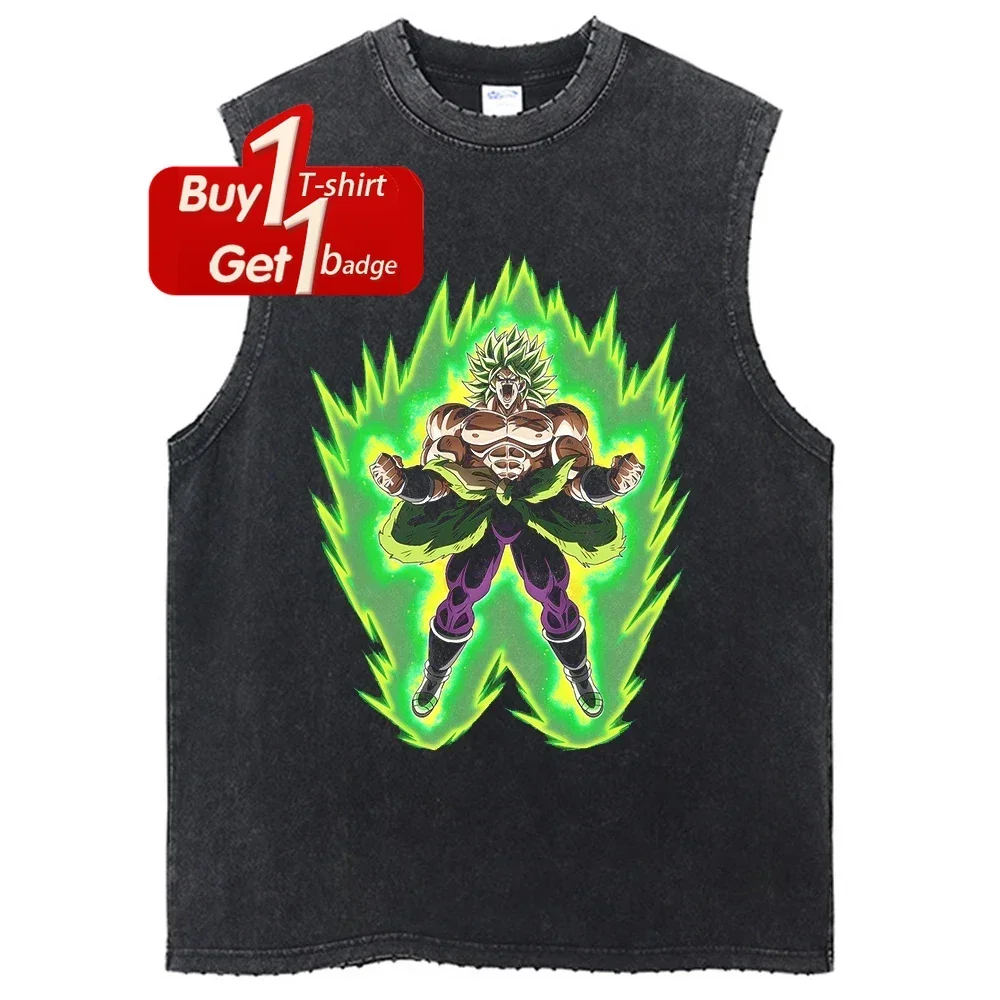 لعبة دراغون بول ملابس الصالة الرياضية رجل قميص بدون أكمام أنيمي الصيف Y2k فضفاض خمر غسلها تانك القمم الشارع الشهير الجرافيك Harajuku سترة