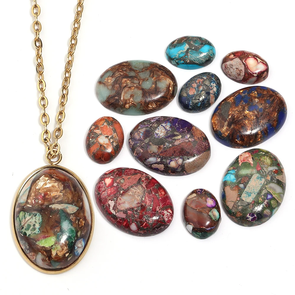 2Pcs/Lot Natural Emperor Stone Beads for Jewelry Making Oval Shape Flat Base Cabochon Loose Beads DIY Necklace Earrings