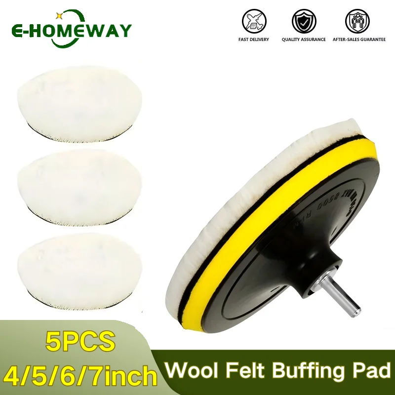 

5Pcs Car Polishing Disc Set | 4/5/6/7 Inch High-Quality Wool Buffing Wheels, Drill Attachments for Auto Paint Waxing Woodworking