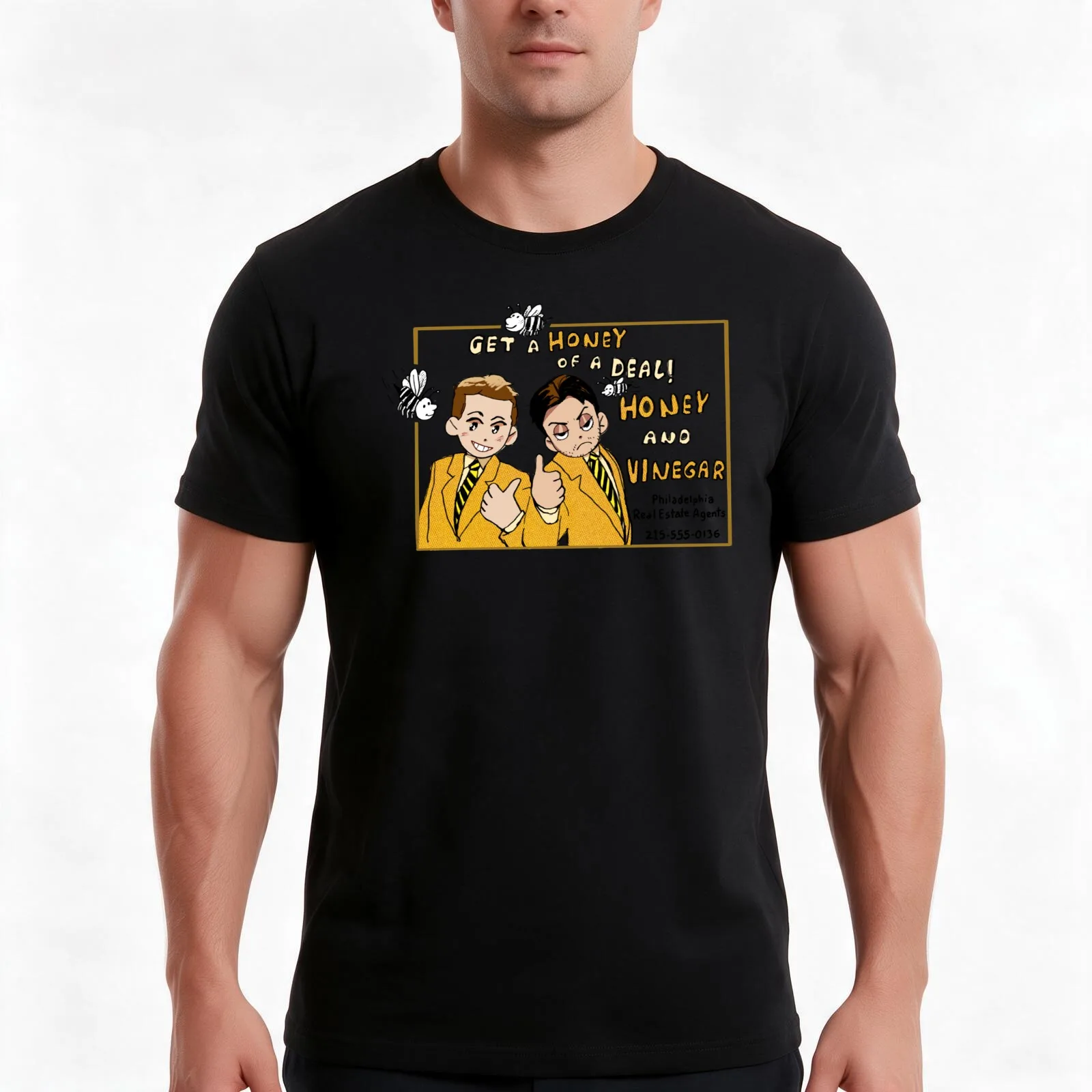 Honey and Vinegar Realty T-Shirt, Summer Casual Cotton Tee, Oversized Streetwear Tops, Vintage Graphic Print, Unisex Men Women