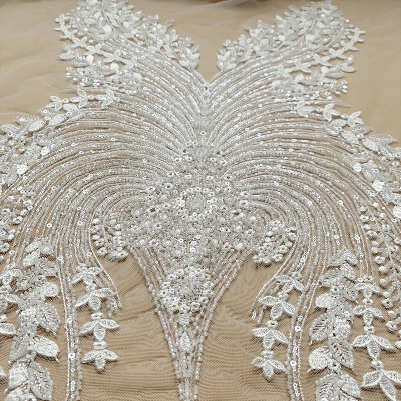 Brautspitzenstoff mit Perlen und Pailletten, Fortgeschrittene Anpassung, Hochzeitskleid, AB-Set, Brustpartie, Rückenblume, RS4174, Neu – Detail 5