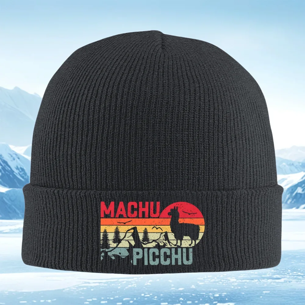 2026 Machu Picchu retro vintage style alpaca design Men Women Unisex Knitted Hat Beanie Pullover Cap Winter Thermal Warm Christm