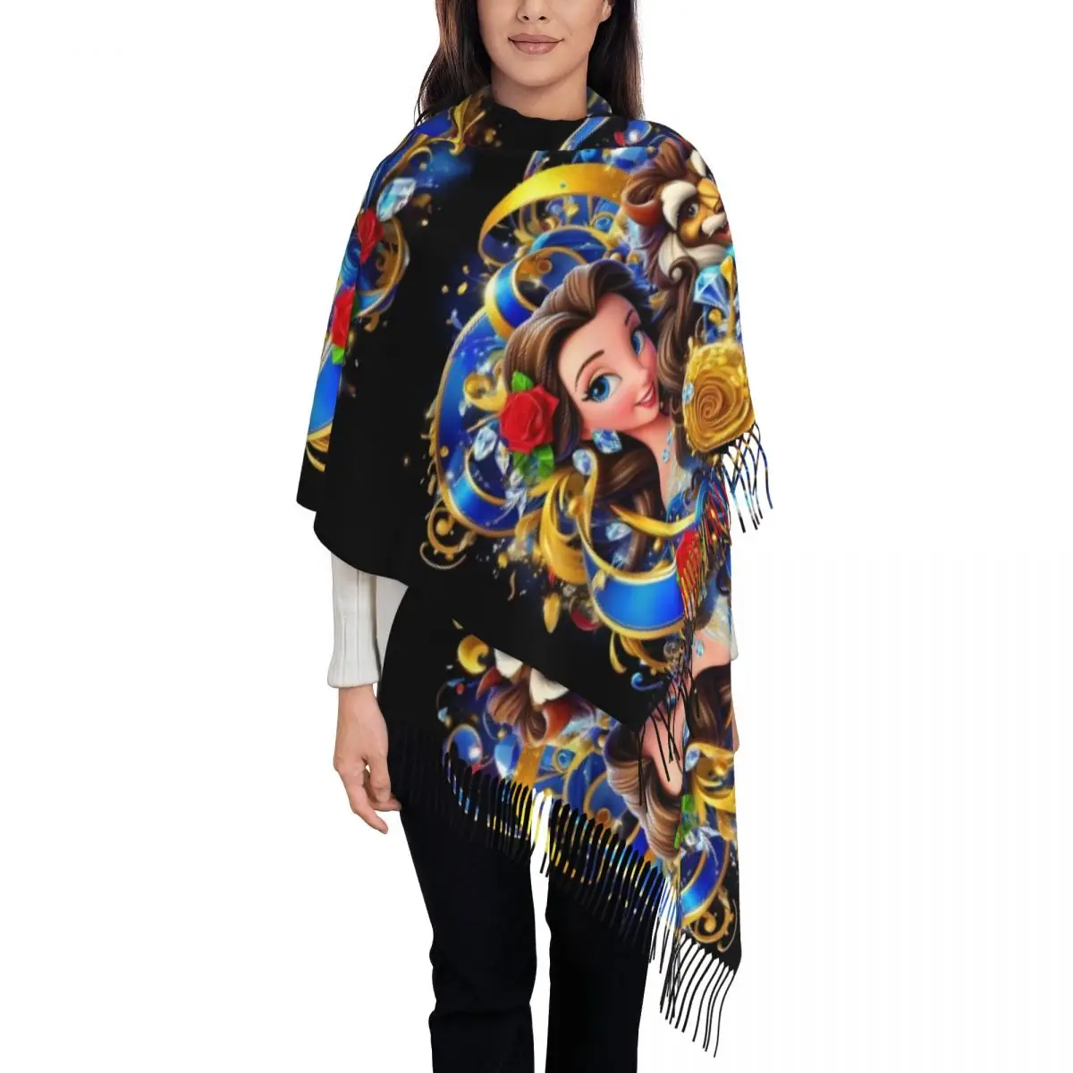

Custom Scarf Wrap for Women Long Winter Warm Tassel Shawl Unisex Cartoon Kawaii Romantic Fantasy Film Scarves
