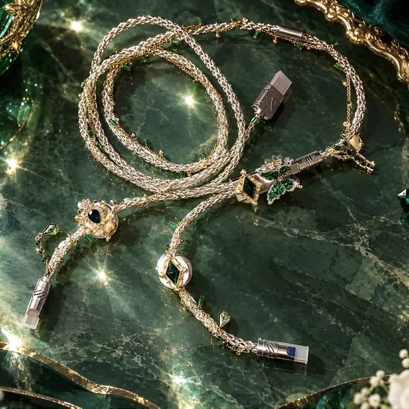 Emerald Theme Theme 8k Aviator Cable Handmade 1-to-2 Single Mechanical Keyboard Luminous Cable Custom Diy Girl Decorative Cable