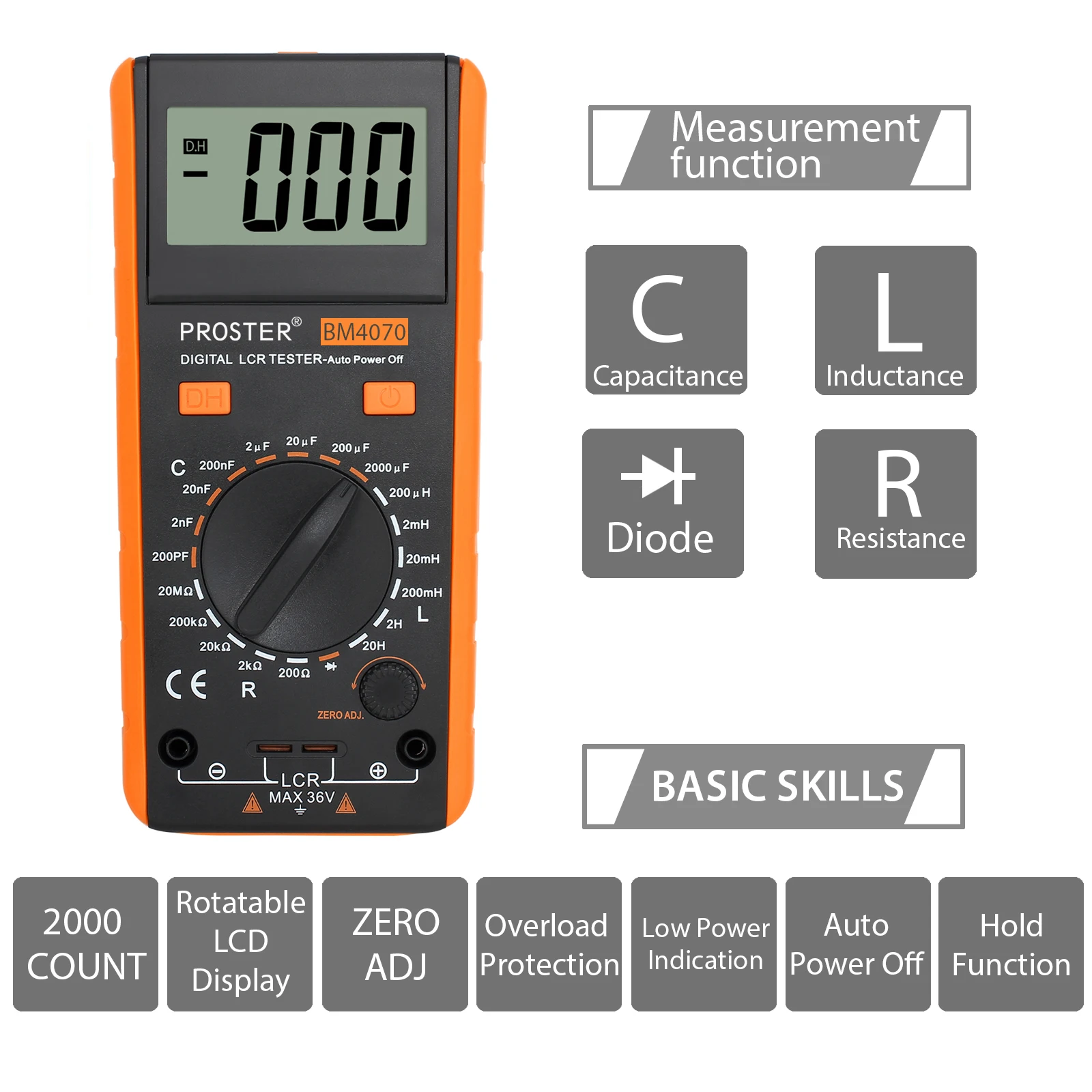 Proster BM4070 cyfrowy multimetr Tester miernik przebiegu do indukcyjności rezystancja wyświetlacza LCD licznik pomiarowy zestaw narzędzi