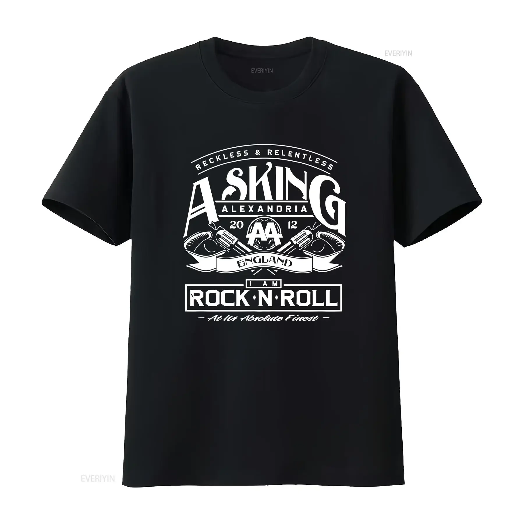 Asking Alexandria I Am Rock 'N' Roll Official Men's  T Shirt vintage Washed fashion homme Unisex Comfortable Slightly Soft