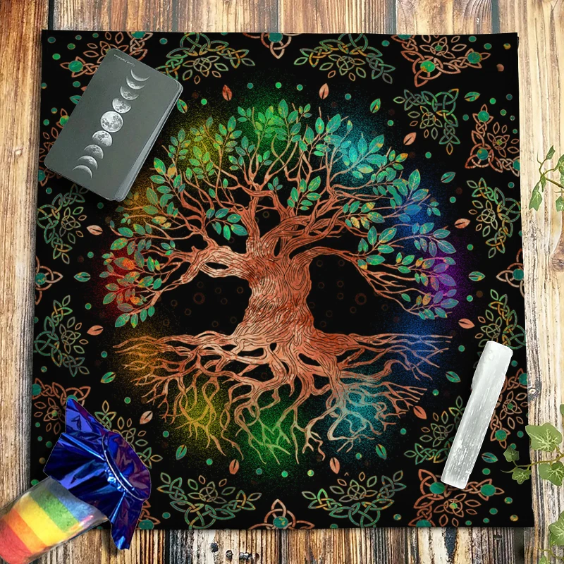 Rainbow Tree Of Life Yggdrasil Tarot Tablecloth Celtic Velvet Altar Cloth Pagan Spiritual Witchcraft Astrology Oracle Cards Pads