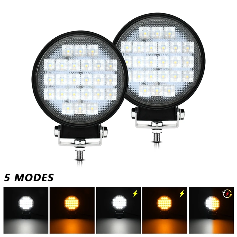 Multipurpose 72W LED Work Light, 4-Inch Round Flood Lamp 2-Pack, Suitable For Trucks, Boats, And Offroad Atvs