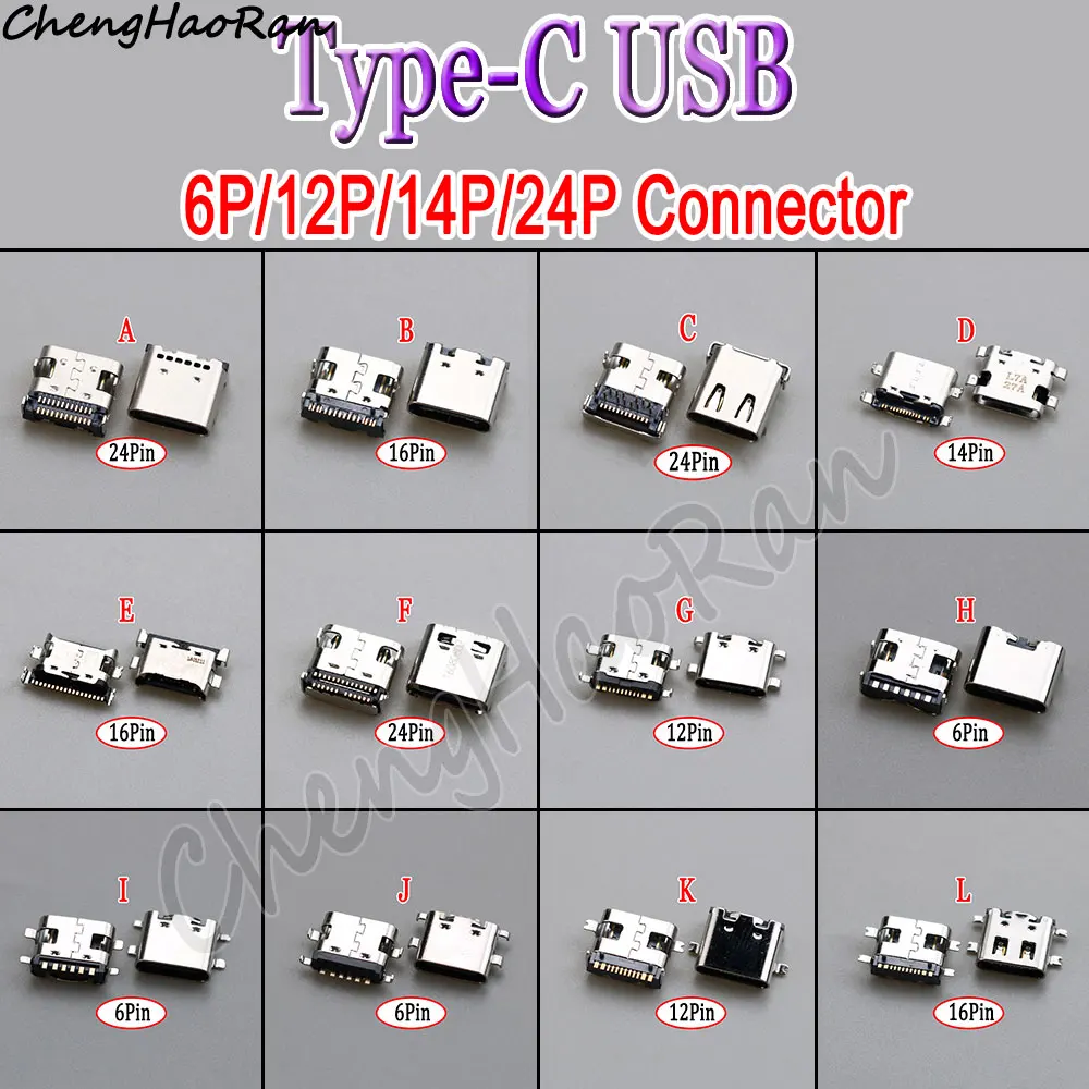 

2 Pcs Type C USB 6/12/24pin SMT Power Socket Tail Plug USB 3.1 Female For Huawei Samsung Lenovo Power Charging Ports Connector